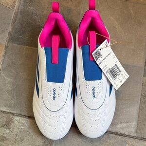 Goletto Kids White Sneakers with Blue Panels and Pink Lining